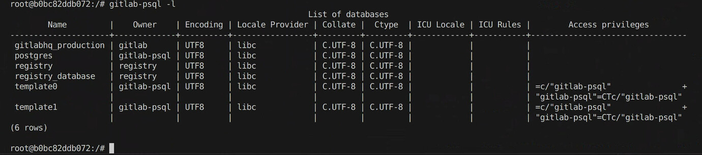 GitLab 数据库列表